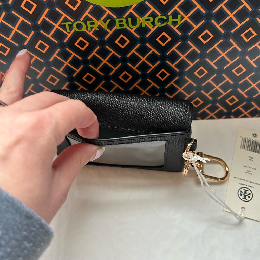 Tory Burch Black Saffiano Leather Key & Card Holder with Gold Hardware - Picture 3 of 10